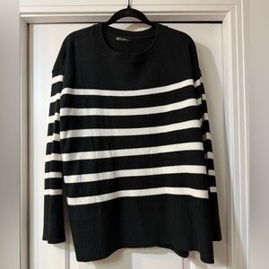 Classic Black and White Crew Neck Striped Sweater